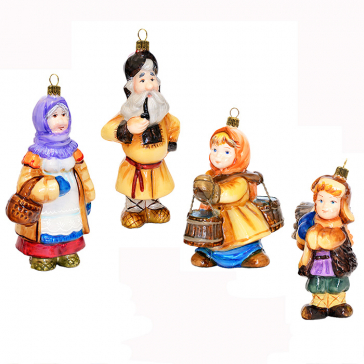 Набор елочных игрушек из стекла «Деревенский» в деревянном футляре