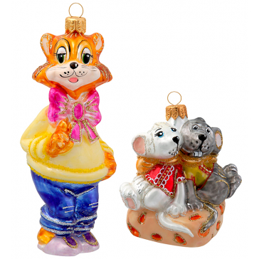 Набор из 2-х ёлочных игрушек «Кот и мышки на сыре» в коробке