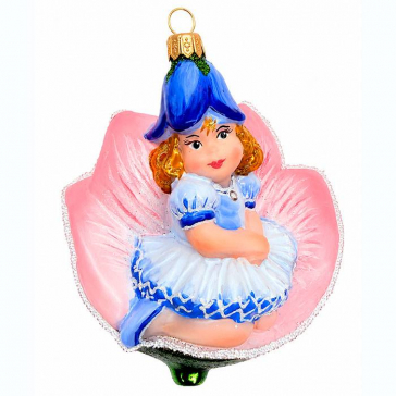 Елочная игрушка ручной работы «Дюймовочка на цветке», 11х9 см
