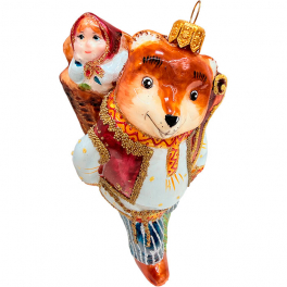 Стеклянная ёлочная игрушка «Маша и медведь», ручная работа