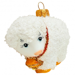 Ёлочная игрушка из стекла «Белый барашек с колокольчиком», 7х8,5х4,5 см