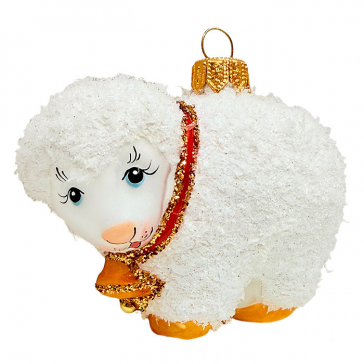 Ёлочная игрушка из стекла «Белый барашек с колокольчиком», 7х8,5х4,5 см