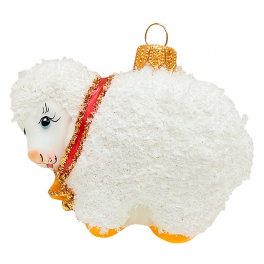 Ёлочная игрушка из стекла «Белый барашек с колокольчиком», 7х8,5х4,5 см