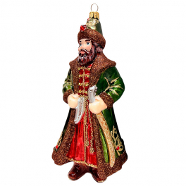 Стеклянная ёлочная игрушка «Боярин в зелёном кафтане», 18х8х7 см
