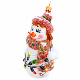 Елочная игрушка ручной работы «Снеговик в шарфике», 12х6,5 см