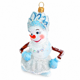 Елочная игрушка ручной работы «Снеговичка в короне», 12х7,5 см
