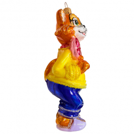 Стеклянная ёлочная игрушка «Кот с бантом», 14х6 см