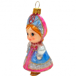 Стеклянная ёлочная игрушка «Василиса в нарядном кокошнике», 9х4 см
