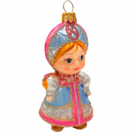 Стеклянная ёлочная игрушка «Василиса в нарядном кокошнике», 9х4 см