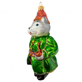 Ёлочная игрушка из стекла «Серый котофей в зелёном сюртуке», 13х8 см