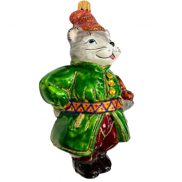 Ёлочная игрушка из стекла «Серый котофей в зелёном сюртуке», 13х8 см