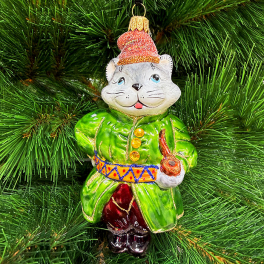 Ёлочная игрушка из стекла «Серый котофей в зелёном сюртуке», 13х8 см