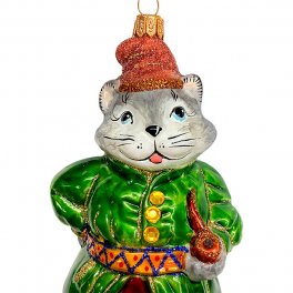 Ёлочная игрушка из стекла «Серый котофей в зелёном сюртуке», 13х8 см