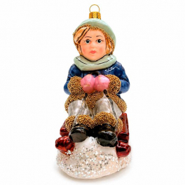 Стеклянная ёлочная игрушка «Мальчик на зимних санках», 10х8х6 см