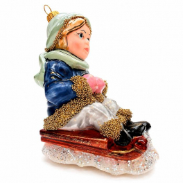 Стеклянная ёлочная игрушка «Мальчик на зимних санках», 10х8х6 см