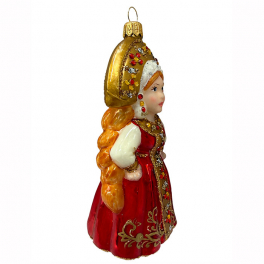 Стеклянная ёлочная игрушка «Царевна в красном наряде», ручная работа