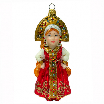 Стеклянная ёлочная игрушка «Царевна в красном наряде», ручная работа