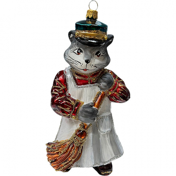 Стеклянная ёлочная игрушка «Кот Василий, серый», 14х8 см