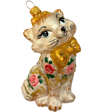 Стеклянная ёлочная игрушка «Киса Розочка», 10х5,5 см