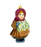 Ёлочная игрушка «Девочка с подснежниками, в бардовом платке»