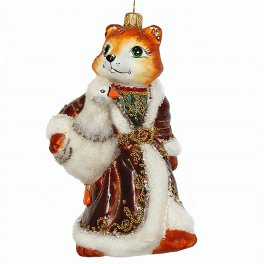 Стеклянная ёлочная игрушка «Лиса с гусём», 14х8 см