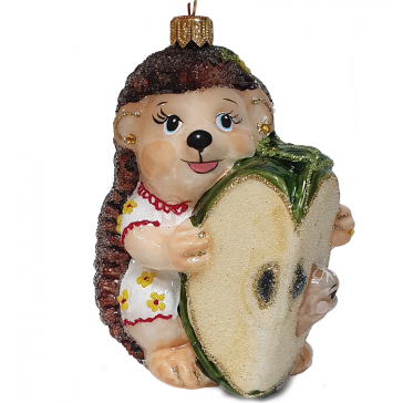 Стеклянная ёлочная игрушка «Ёжка с яблочком», 10 см