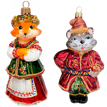 Набор из 2-х ёлочных игрушек «Котофей и Лисичка» в коробке