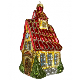 Стеклянная ёлочная игрушка «Дом с мезонином», 12,5х6,5х5 см