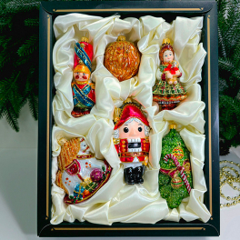 Стеклянные ёлочные игрушки в наборе «Щелкунчик», ручная работа