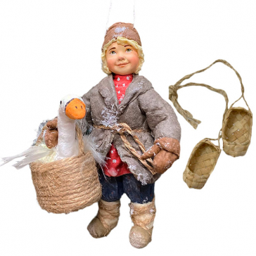 Подарочный набор с ватной ёлочной игрушкой «Мальчик с гусем и лапти»