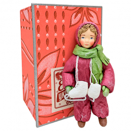 Елочная игрушка из ваты «Девочка с коньками», 12х5,5 см