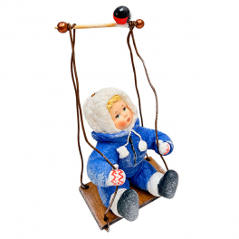 Елочная игрушка из ваты «Малыш на качелях», 11х6 см